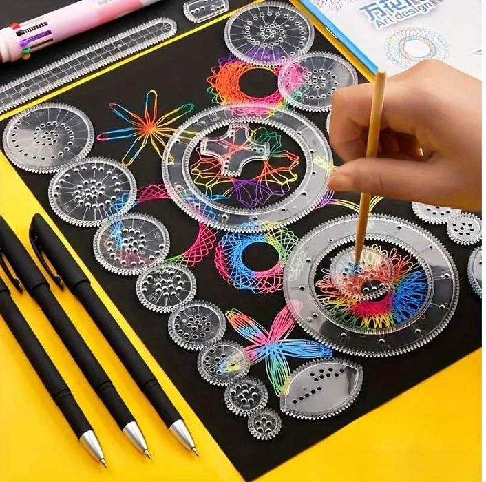 Set 22 de piese pentru desen, Jucărie educativă caleidoscop, colorare