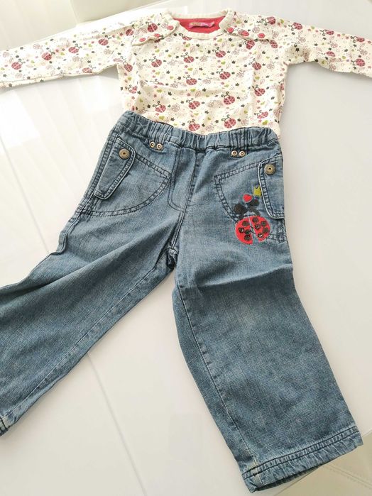 Дънки, блузка+ чантичка за момиче на 1-1,5 годинки-19лв