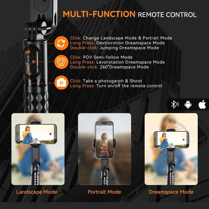 ESSAGER Gimbal трипод с подвижна запълваща светлина за iPhone ,Android