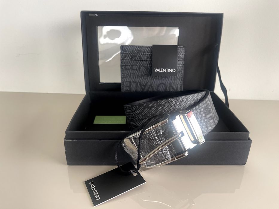 Valentino by Mario подаръчен сет мини мъжко портмоне и колан - черно