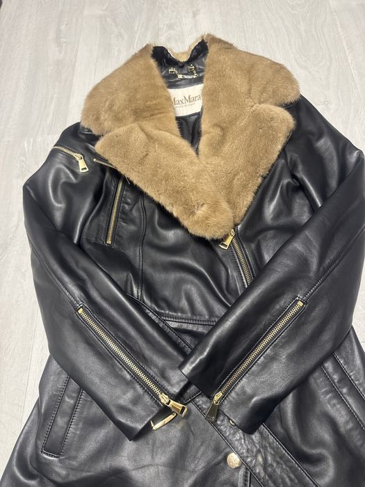 Haina din piele naturala cu blana de nurca