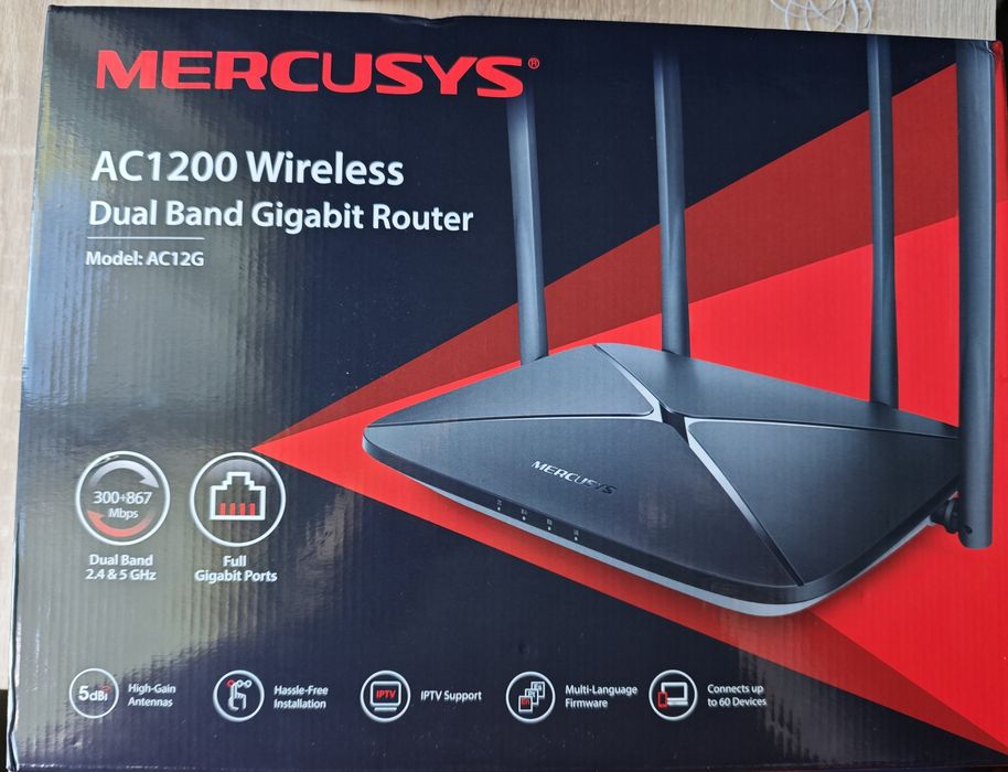 Router Mercusys AC12G AC1200 Gigabit, Dual Band 2.4/5GHz, cutie originală