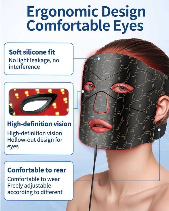 Mască facială LED KIMTAR, 7 culori, anti-acnee și anti-rid, wireless