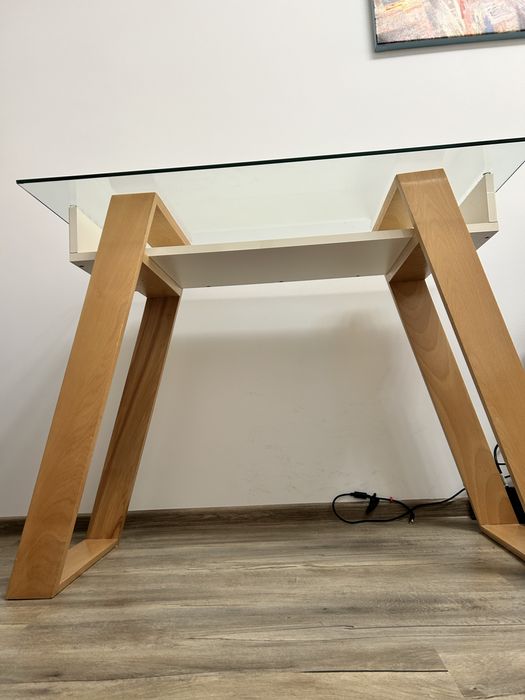 Birou lucrat de acasa sticla si lemn la comanda