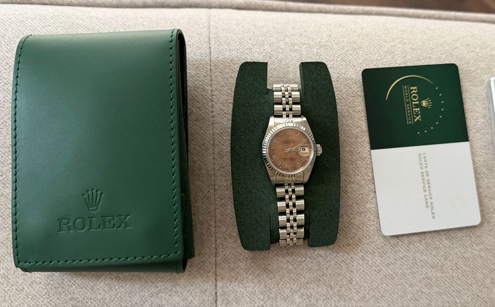 Ceas Rolex Lady DateJust, Salmon, Full box, white gold bezel