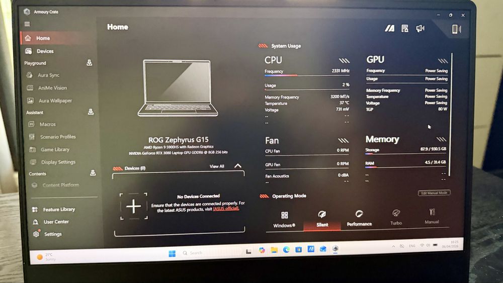 Лаптоп Asus ROG Zephyrus G15 RTX 3080 Ryzen 5900HS