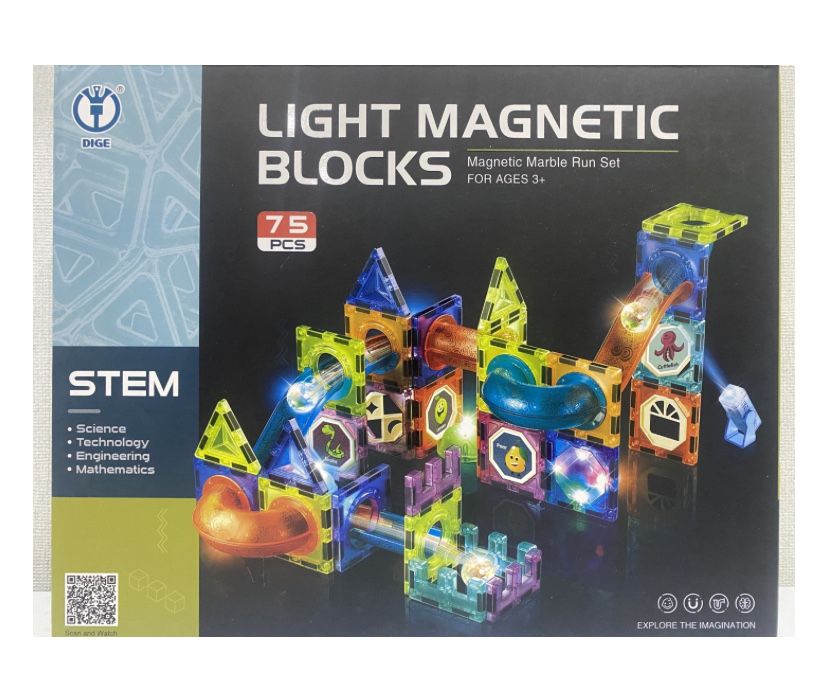 Магнитный констрктор светящийся 75 шт