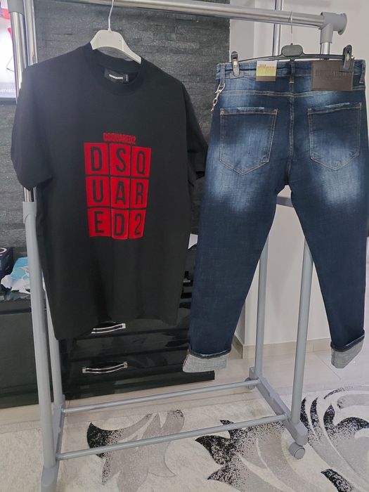 Compleu bărbați disquared tricou și pantaloni de blugi disquared