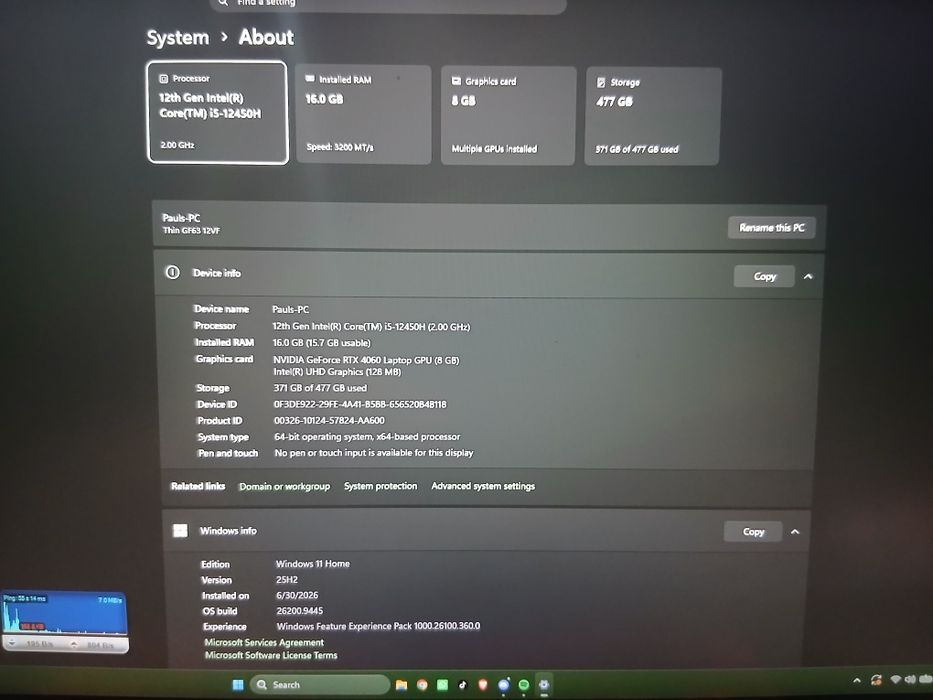 Laptop Gaming MSI 16gb RAM cu RTX 4060 8gb