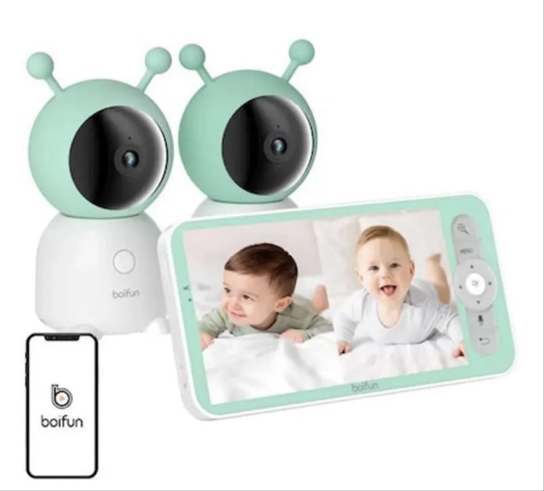 BOIFUN 2K WiFi Бебефон с две камери, нощна лампа, приложение и 5-инчов разделен екран