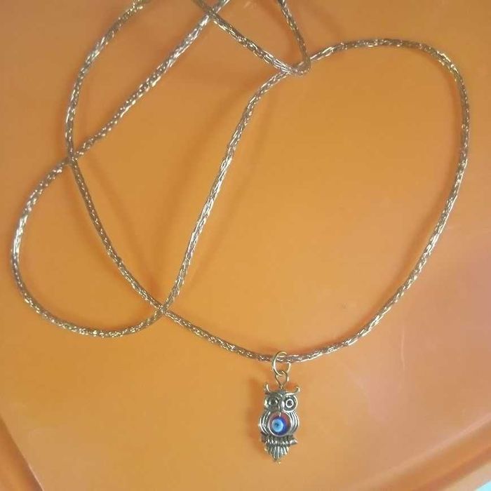 24 К Позлатено колие с плетен шнур - Бухал,   24К Gold-plated necklace