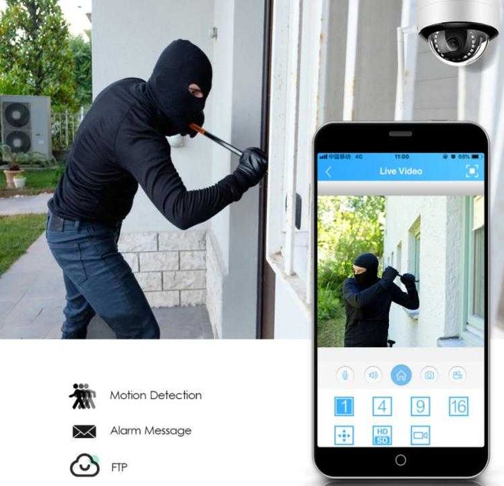 Безжичен Бебефон Охранител WIFi UltraHD 5MPx Водоустойчив Видеодомофон Нощно Виждане 25 Метра 12 броя LED Диоди за Перфектно Денонощно Виждане и Запис