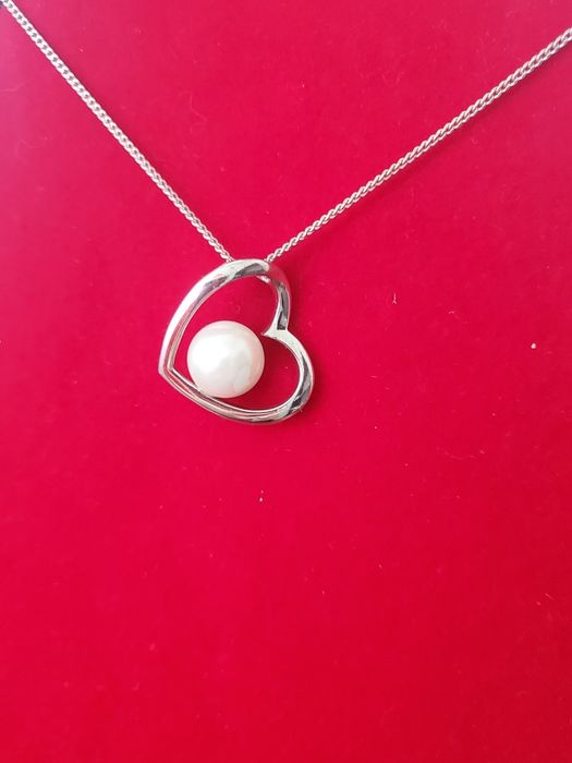 AG188, set argint 925, nou/marcat, inima și perla