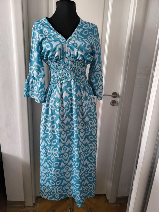 Rochie lunga de vara din vascoza racoroasa imprimeu aqua