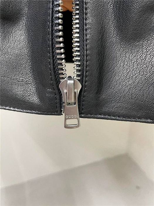 Gucci Leather Bomber Jacket with Web