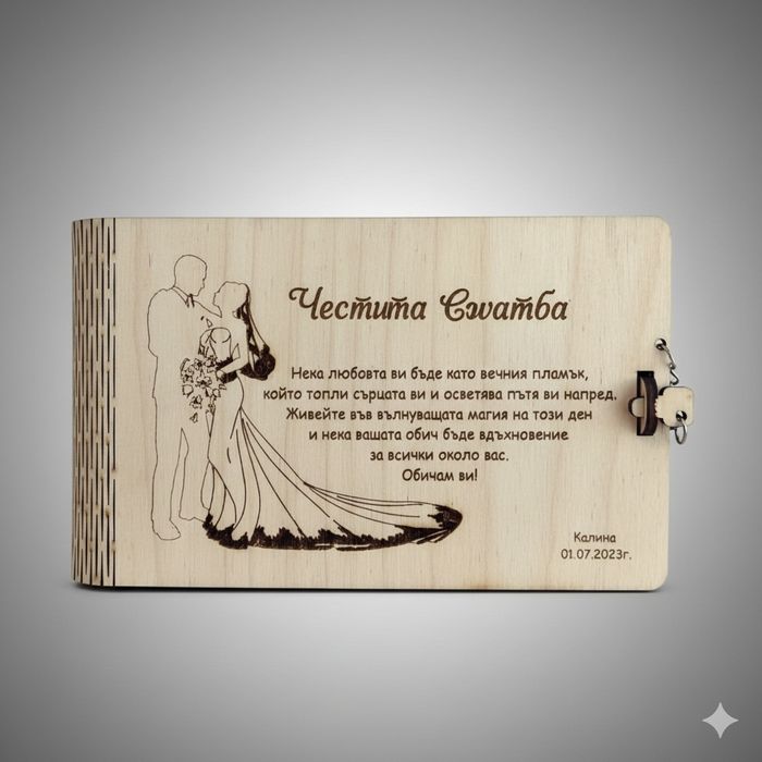 Дървена картичка за сватба/кръщене