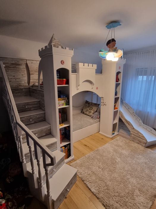 Pat copii tip castel cu topogan