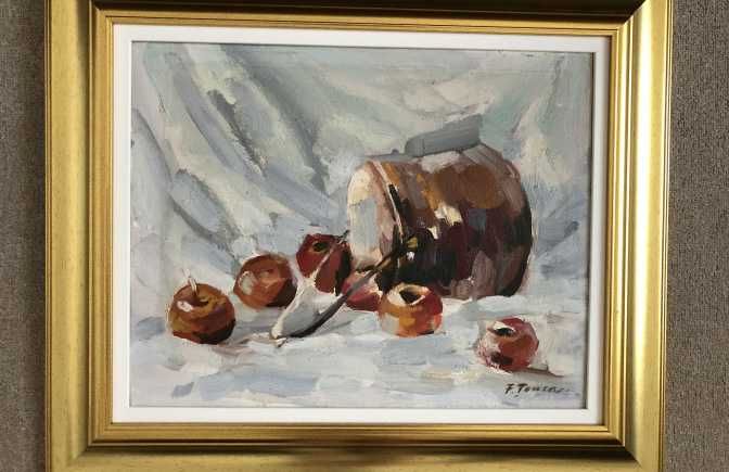 Tablou, Pictor român Florin Țonea, Natură statică cu mere, 44cm x 35cm