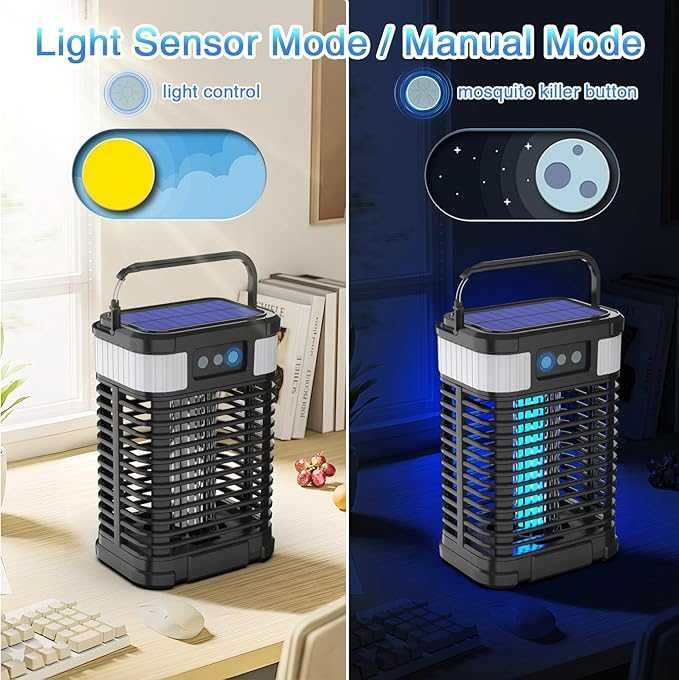 Соларна UV лампа против насекоми 4000mAh 4200V 2в1 UV и LED лампа