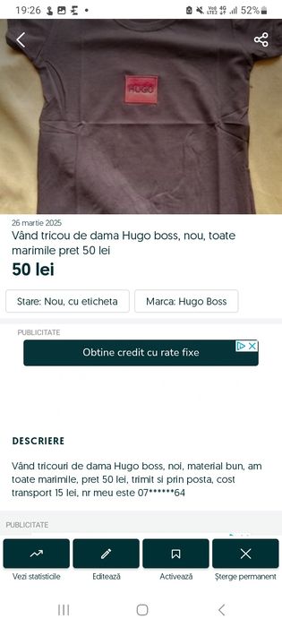 Tricou de dama Hugo, nou, toate marimile pret 50 lei