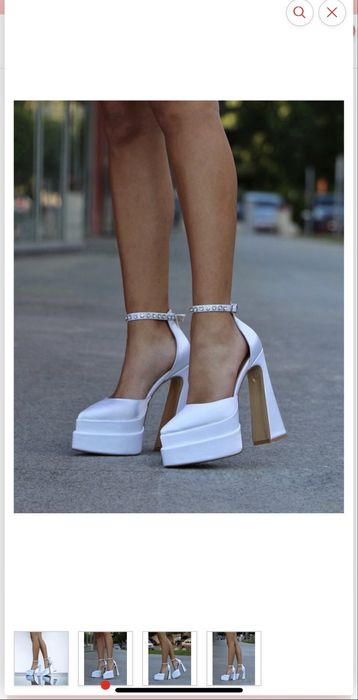 Бели официални сатенени обувки на ток