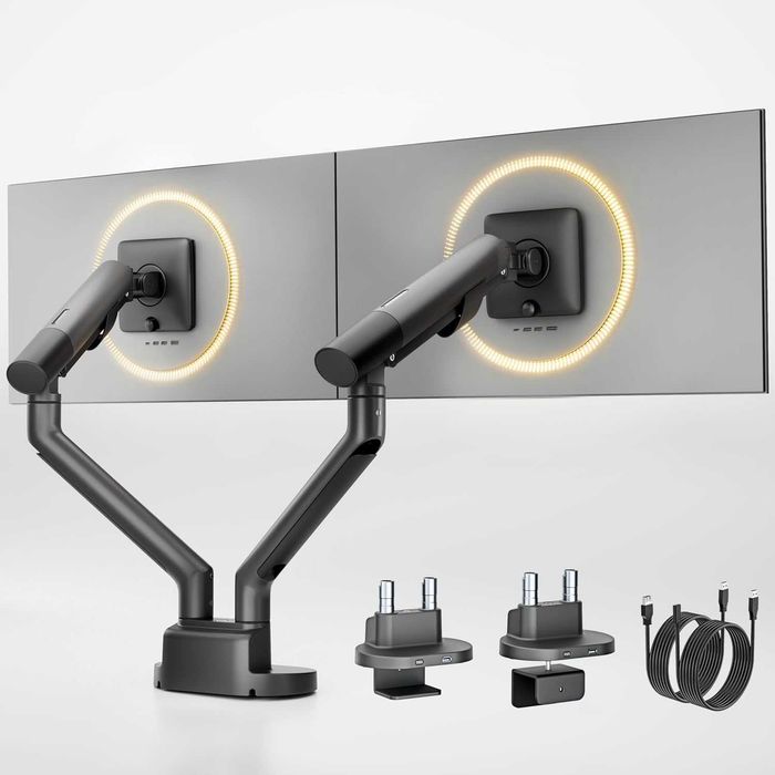 monTEK стойка за два монитора 17–35", регулируема до 11 кг, с USB хъб