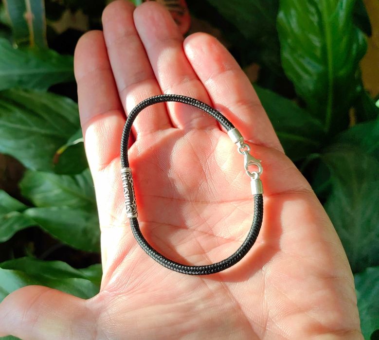 Православна гривна от сребро и шнур, мъжка гривна, дамска гривна