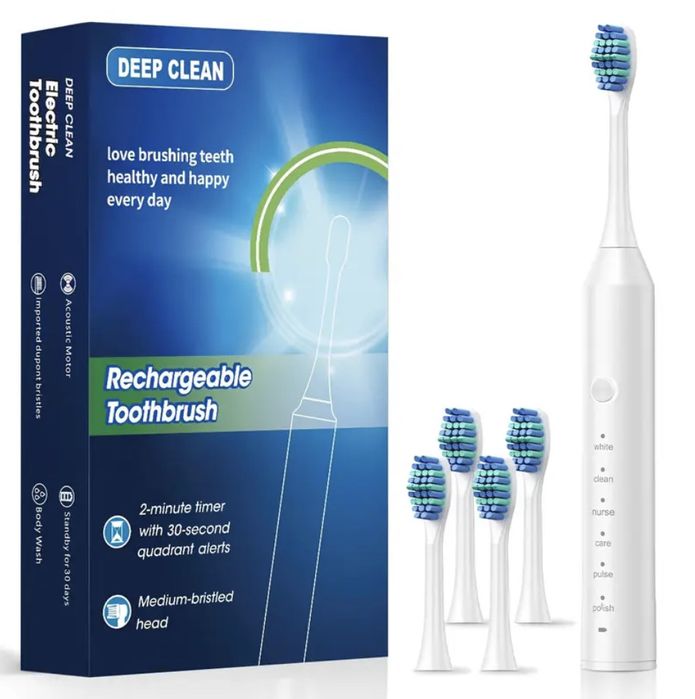 Електрическа Акумулаторна Четка за зъби с 4 накрайника