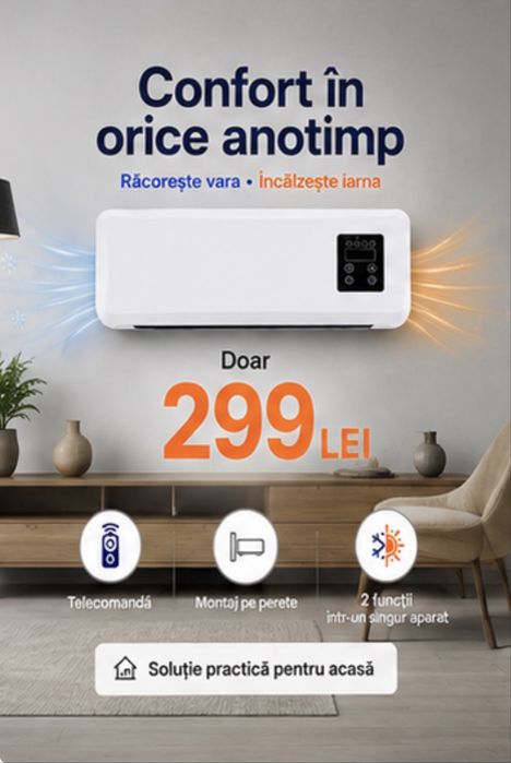 Aer Condiționat Portabil (Digital) Rece/Cald Nivel Temperatura 16/40 grade .Raceste pana la 16 grade !! Produs Nou !!!