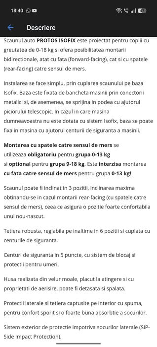 Scaun auto cu isofix Protos