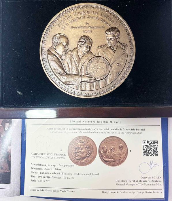 Set Medalie 100 Ani Regele Mihai I Tiraj 100 buc Monetăria Statului