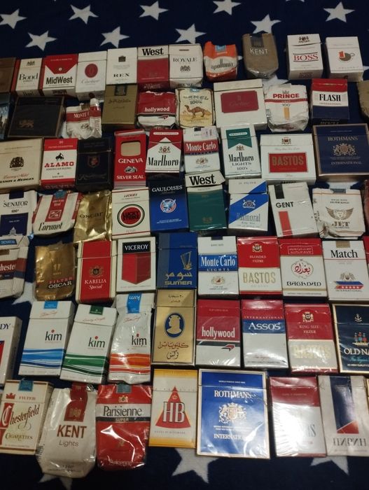 Colectie pachete tutun, vintage anii 1970-1990, 79 bucati