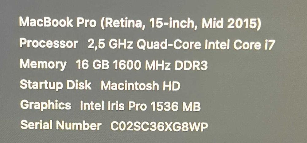 Macbook Pro 2015 15" на запчасти, рабочий
