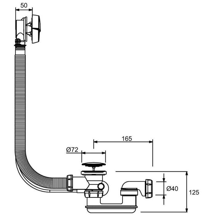 Слив-прелив за вана с бонде с покривен капак, хром – Jacob Delafon