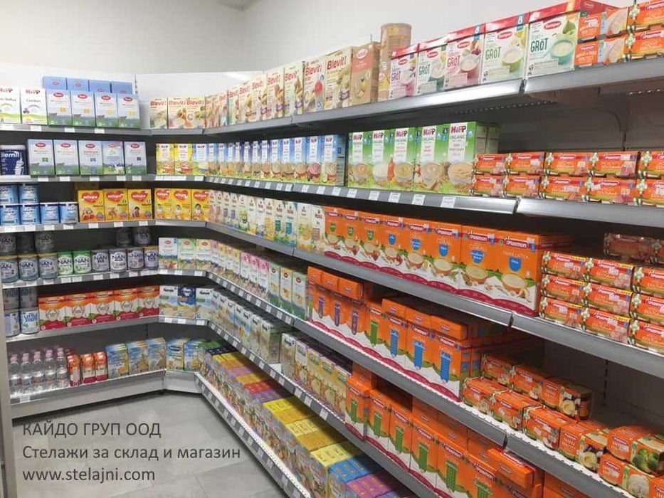 Нови, налични Стелажи за магазин, стенен и островен, метален регал