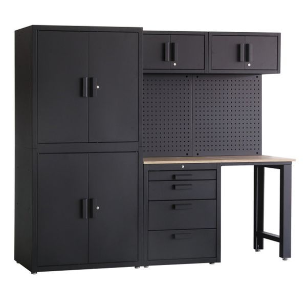 Комплект модулни мебели, метален premium, за сервиз, 8 части, черен ма