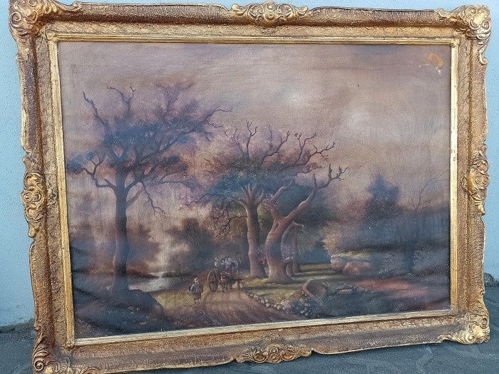 Ulei pe pânză o lucrare foarte veche semnata încadrată într-o ramă Blo