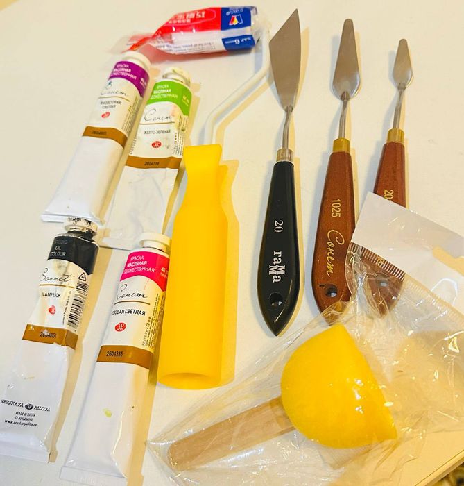 Краска масляная Сонет,акрил,палитра,шпатель,4 цвета