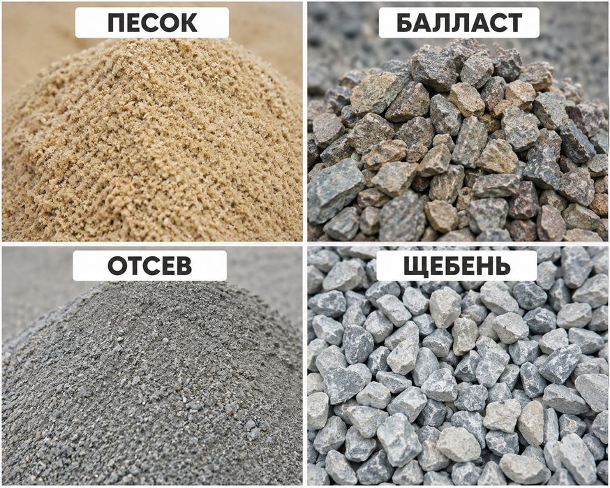 Песок, балласт, отсев, щебень