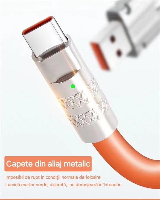 Cablu Încărcare+Date MaxCharge 120W, 7A, 1.5m, UsbC. Silicon lichid.