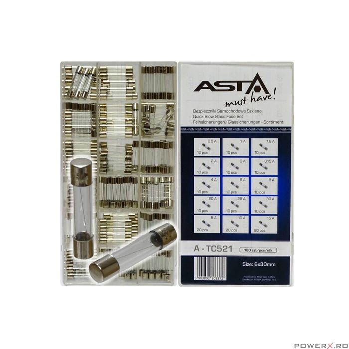 Set 180 sigurante auto fuzibile din sticla, 6 - 30 mm, Asta