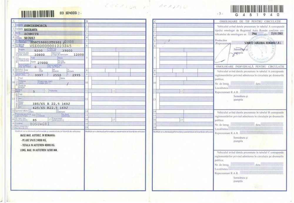 Semiremorca Basculabila Schmitz Bascula Coaste 27mc SKI 24  AN 2008