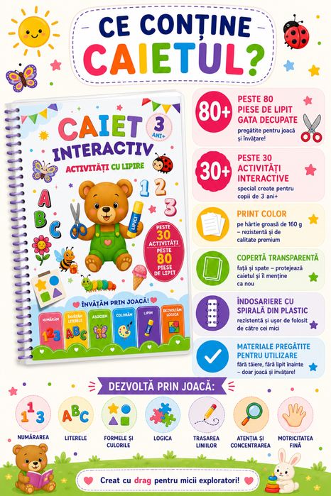 Caiet Activitati Copii Interactiv cu piese de lipit 3 ani+ (Volumul 2)