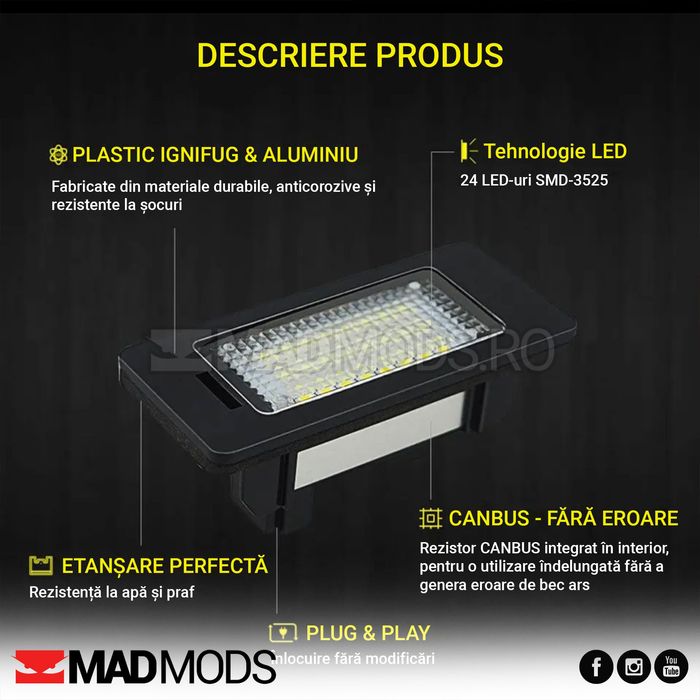 Lampi LED numar inmatriculare BMW E39 E60 E61 E90 E91 E92 E93 E81 E82