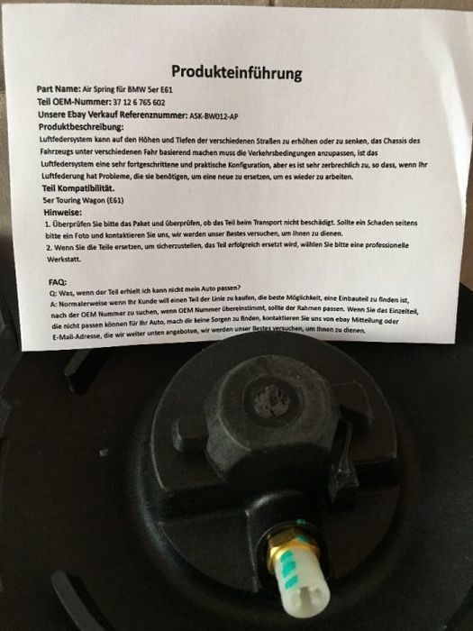 Perna aer  BMW E61,X5,X6,F11,F07GT,E53,F15,E39 produs NOU, Garantie 1