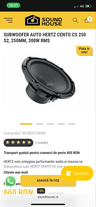 Subwoofer Hertz Cento CS 250 S2 10 inch
