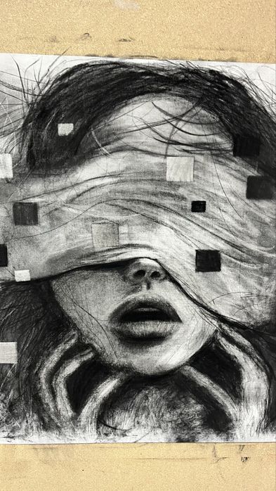 Desen original în cărbune pe pânză – Lucrare unicat, artă contemporană