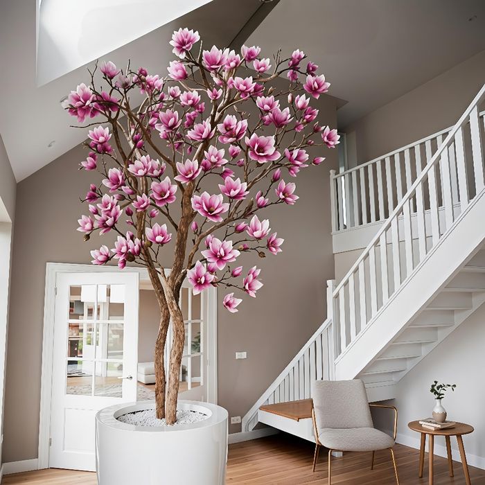 Copac Magnolie din trunchiul natural și flori artificiale