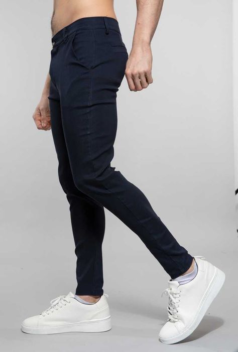 Pantaloni barbati casual, skinny fit, viscoza, Bleumarin