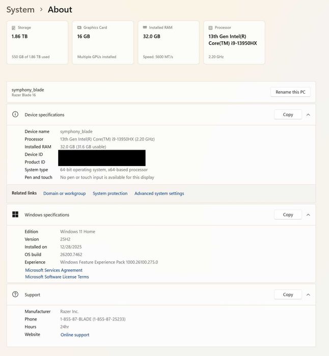 Razer Blade 16 RTX4090 2TB SSD 32GB Ram